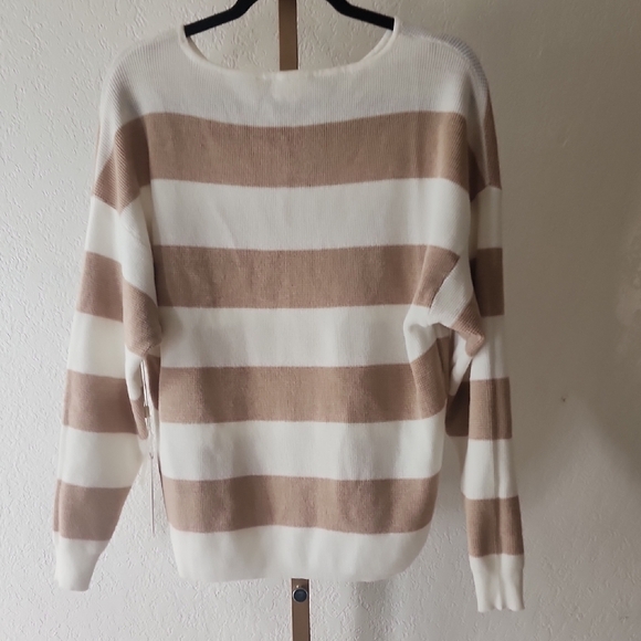 Cyrus Women's Sweater in Brown and White Stripes - Picture 4 of 5